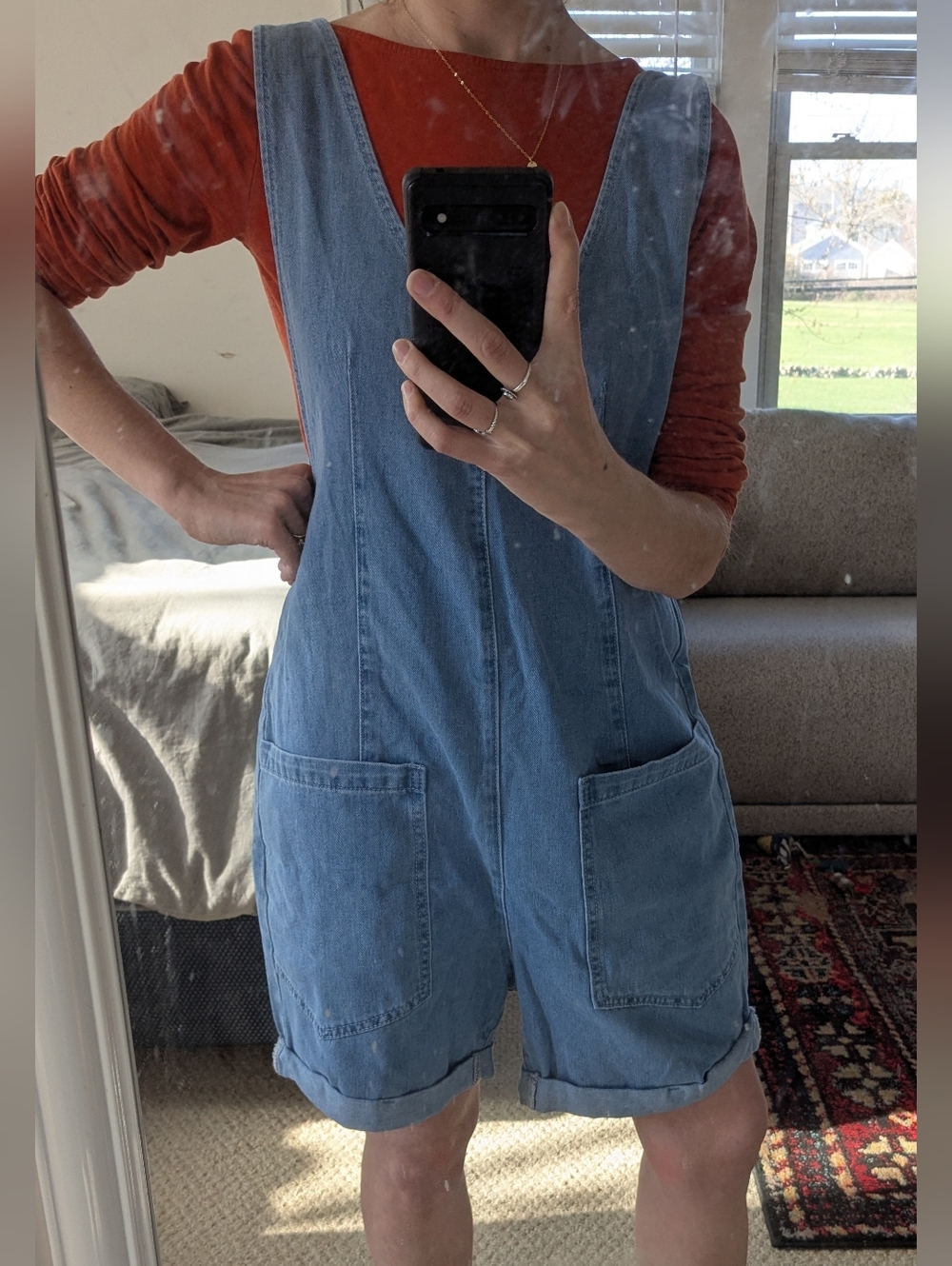 GLAMAKER NWOT Oversized V Neck Denim Jean Romper Short Overalls - Picture 6 of 10